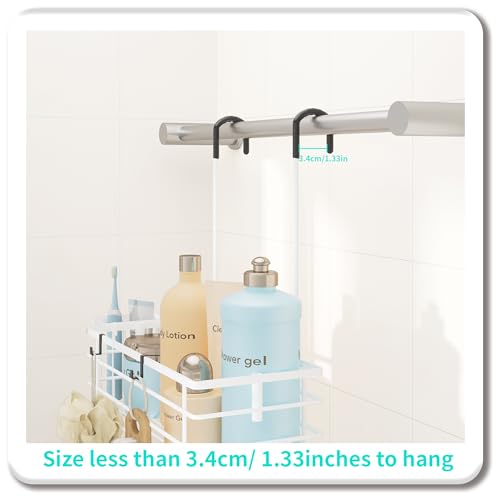 HapiRm Hanging Shower Caddy Organizer - No Drilling Shower Shelves with Hooks and Toothbrush Holder, Rustproof 304 Stainless Steel Bathroom Organizer - White - color: White