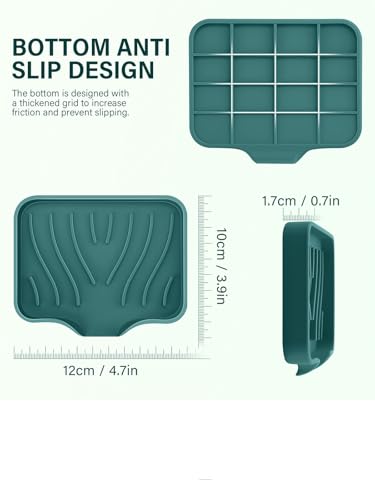 2PCS Self Draining Soap Holder,Silicone Soap Dish,Suitable for Kitchen,Bathroom,Shower,Bath Tub,Soap Container（Green） - color: Green