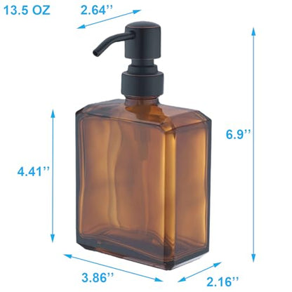 Amber Soap Dispenser Square Bottle and Oil Rubbed Bronze Pump, Glass Dish Soap Dispenser with Stainless Steel Pump, 13.5 oz Lotion Dispenser for Bathroom, Kitchen Countertop - color: Amber Bottle With Oil Rubbed Bronze Pump, size: 13.5oz-Square