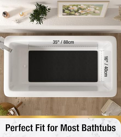 HITSLAM Bathtub Mat Non Slip, 35 x 16 Inch Long Soft PVC Loofah Shower Mat, Bath Mat for Tub Without Suction Cups, Quick Drying Bath Tub Mat for Shower and Bathroom, Easy to Clean, Black - color: Black