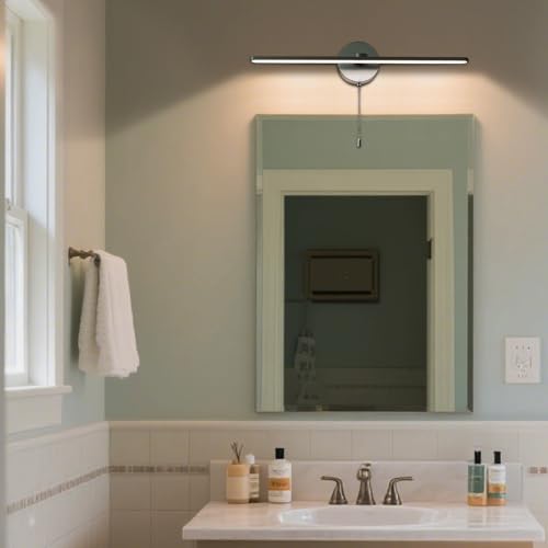 Vanity Light with On Off Switch,24 inch Brushed Aluminum LED Light Vanity Bar for Bathroom,Modern LED Wall Picture Lamps Sconces with Pull Chain Switch LED 3000-3500K (AM) - color: Brushed Aluminum