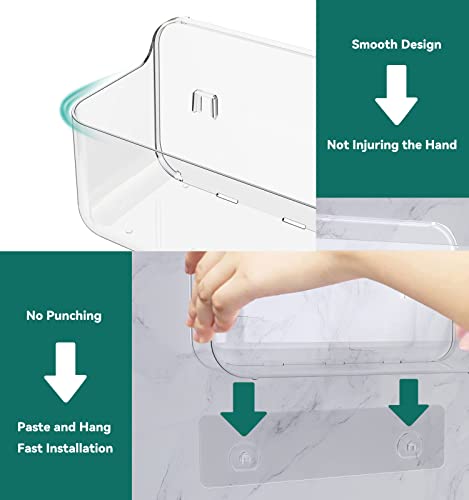 Shower Shelves 5 Pack Clear Acrylic Bathroom Organizer Caddy | Large Capacity, Adhesive Shower Caddy with Soap Holder and Hooks, Waterproof and Rustproof, Multiple Drainage Holes - color: Clear-5 Pack Set
