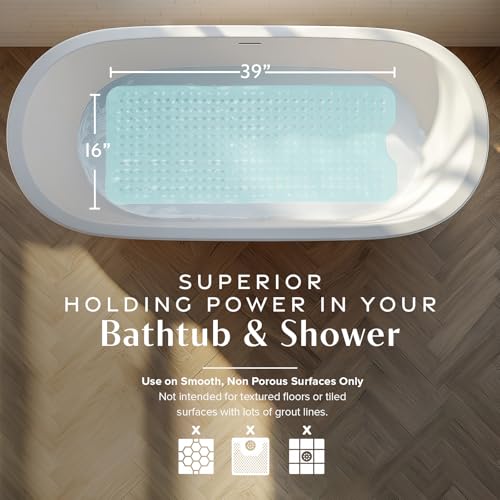 SlipX Solutions 39"x16" Power Grip Non Slip Bathtub Shower Mat, Seafoam | Stronger Wet Surface Protection, Soft Under Foot, 265+ Suction Cups, Large Drainage Holes - color: Solid Seafoam
