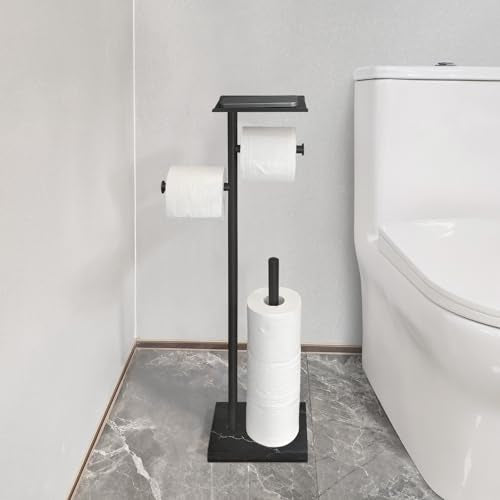 GZILA Toilet Paper Holder Stand with Shelf, Marble Base Free Standing Toilet Paper Double Roll Holder Dispenser, SUS 304 Stainless Steel Storages 5 Reserve Rolls Matte Black - color: Matte Black - 2 Dispensers