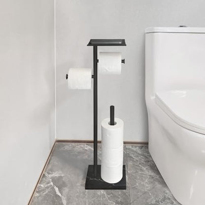 GZILA Toilet Paper Holder Stand with Shelf, Marble Base Free Standing Toilet Paper Double Roll Holder Dispenser, SUS 304 Stainless Steel Storages 5 Reserve Rolls Matte Black - color: Matte Black - 2 Dispensers