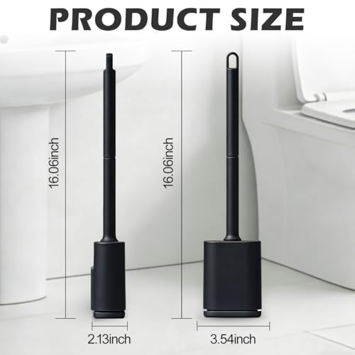 Silicone Toilet Brush and Holder Set, Flexible Toilet Bowl Brush Head with Silicone, Long Handle, Wall Mounted with Removable Anti-Leakage Base, Soft Bristles for Bathroom Deep Cleaning (Black) - color: Black