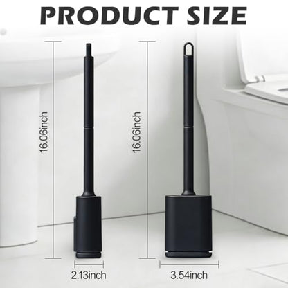 Silicone Toilet Brush and Holder Set, Flexible Toilet Bowl Brush Head with Silicone, Long Handle, Wall Mounted with Removable Anti-Leakage Base, Soft Bristles for Bathroom Deep Cleaning (Black) - color: Black