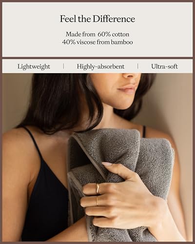 Cozy Earth Complete Luxe Bath Bundle - 60% Cotton 40% Viscose from Bamboo - Quick Dry & Plush Cotton Bath Towel Set - 4 Washcloths, 2 Hand Towels, 2 Bath Towels, 2 Bath Sheets - Charcoal - color: Charcoal