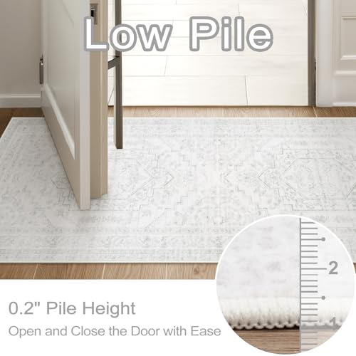 Uphome Boho Kitchen Runner Rug, 2x5 Washable Hallway Runner Rugs Non Slip, Soft Modern Entryway Carpet Runners Low Pile, Non Shedding Rug Runner for Laundry Bedroom Bathroom, Ash White - color: Ash White, size: 2'x5'