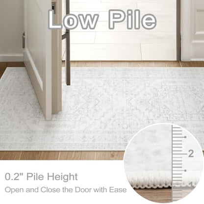 Uphome Boho Kitchen Runner Rug, 2x5 Washable Hallway Runner Rugs Non Slip, Soft Modern Entryway Carpet Runners Low Pile, Non Shedding Rug Runner for Laundry Bedroom Bathroom, Ash White - color: Ash White, size: 2'x5'