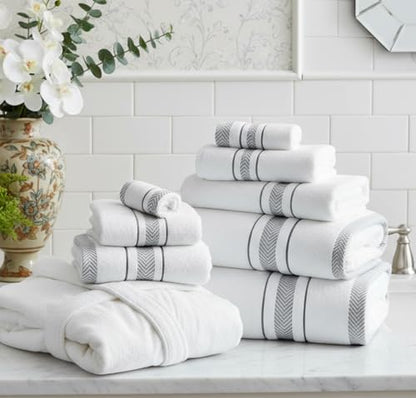 Bath Towels Set for Bathroom – Luxury 6-Piece Cotton Towels, Soft Absorbent & Quick Dry, 600 GSM Bath Towels for Bathroom, Hotel Spa Quality (White/Grey, 6- Bath Towel Set) - color: White/Grey