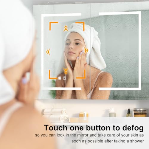 Lighted Medicine Cabinet with 2 Doors,Large Led Medicine Cabinet with Mirror,Anti-Fog, Wall-Mounted Bathroom Mirror with Storage,Brightness Adjustable,31.5" Wx30 H