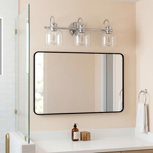 URSOLA 3 Lights 24" Bathroom Vanity Light Fixtures, Chrome Traditional Classic Vanity Light with Clear Glass, Bathroom Lighting Fixtures Over Mirror - color: Chrome, size: 3 Lights
