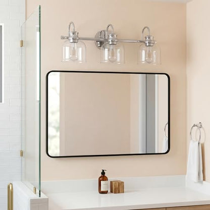 URSOLA 3 Lights 24" Bathroom Vanity Light Fixtures, Chrome Traditional Classic Vanity Light with Clear Glass, Bathroom Lighting Fixtures Over Mirror - color: Chrome, size: 3 Lights