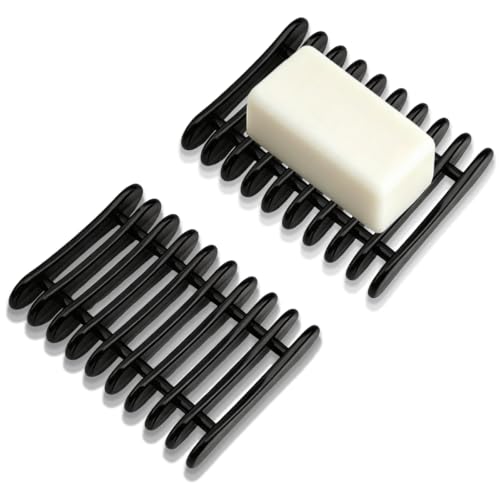 2 Pcs Black Plastic Soap Dish, Self Draining Waterfall Design Bar Soap Holder, Non-Slip Soap Saver Tray Keeps Soap Dry for Shower Bathroom Kitchen Countertop - color: Black