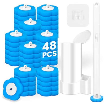 Disposable Toilet Brush Cleaning System with 48pcs Refills Pads, Toilet Wand Kit, Toilet Bowl Cleaner Brush for Bathroom Maintenance - size: 1 Brush+48 Refills