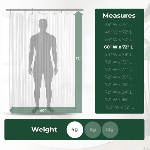 Clear Shower Curtain Liner with Side Suction Cups, Premium PEVA Plastic Shower Liner with 3 Magnets, Waterproof Bathroom Curtain, 60 x 72, Clear - color: 1. Clear, size: 60"W x 72"L (Pack of 1)