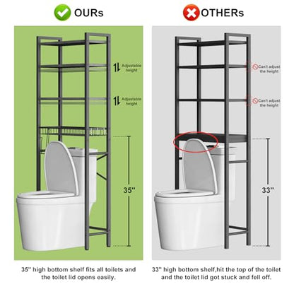 Kalrin Over-The-Toilet Storage Rack, 4-Tier Bathroom Organizer Shelf Over Toilet with Adjustable Shelf and Basket, Freestanding Space Saver Bathroom Shelves Above Toilet for Room (Pure Black) - color: Pure Black