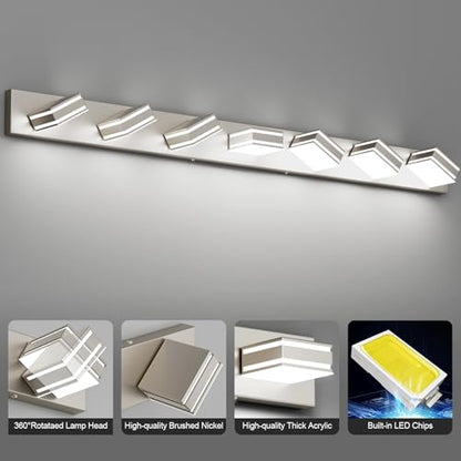Ralbay 55inch Brushed Nickel Vanity Light for Bathroom 7-Light Metal Acrylic Modern LED Bathroom Light Fixtures - color: Brushed Nickel, size: 55 inch