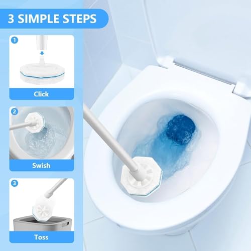 50 Count disposable Toilet Brush Replacement Heads, 3-Layer Thick Sponge Refills for Deep Cleaning, Fits Toilets, Bathtubs & Sinks