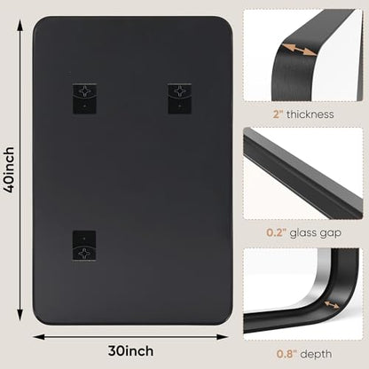 DUMOS Black Vanity Bathroom Mirror for Wall, Metal Framed Rounded Rectangular Modern Mirrors for Over Sink, 30x40 Inch for Farmhouse, Tempered Glass, Hangs Horizontally or Vertically