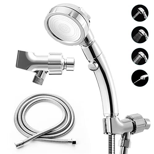 Marbrasse High Pressure Shower Head with Hose and Holder, 3-Settings Handheld Showerhead with Push Switch and Button to Control Water Flow for Saving Water,Removable Camper Shower Head - color: Shower Head with Hose and Holder