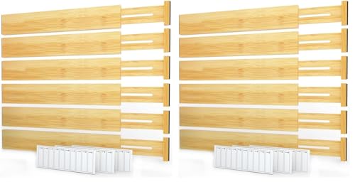 SpaceAid Bamboo Drawer Dividers with Labels, Kitchen Adjustable Drawer Organizers, Expandable Organization for Home, Office, Dressers and Bathroom, 6 Dividers (17-22 in) (Pack of 2) - size: Long (17-22 in) (Pack of 2)