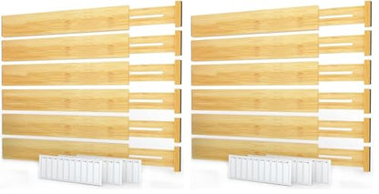 SpaceAid Bamboo Drawer Dividers with Labels, Kitchen Adjustable Drawer Organizers, Expandable Organization for Home, Office, Dressers and Bathroom, 6 Dividers (17-22 in) (Pack of 2) - size: Long (17-22 in) (Pack of 2)