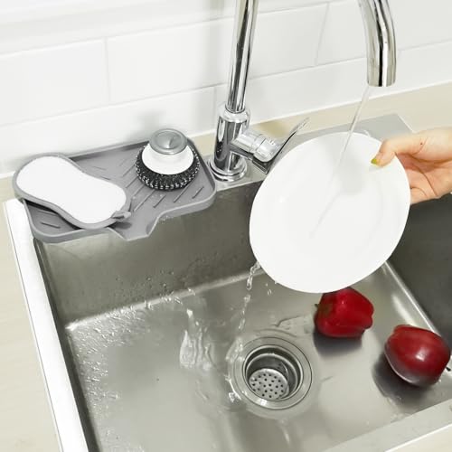 Kitchen Soap Tray, Silicone Bathroom Soap Dishes, Sponge Holder for Kitchen Sink for Bathroom Counter Sink Caddy Organizer for Dish Soap Bottle, Soap Dispenser