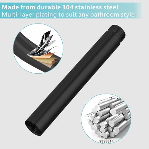 Shower Extension Arm, Solid Stainless Steel Shower Pipe Extension with Teflon Tape and Washer, For Lowering or Extending Showerhead (4 Inch, Matte Black) - color: Matte Black, style: 4 Inch