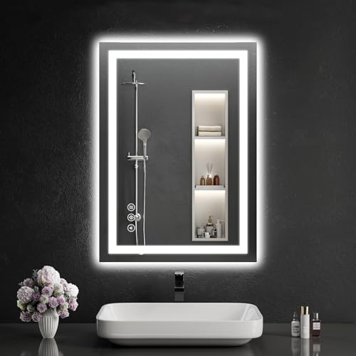 LED Bathroom Mirrors 24"x30" Bathroom Mirror with Lights for Wall, Backlit + Front Lit, 3 Colors, Anti-Fog, Dimmable Brightness for Vanity,Bathroom, Entryway, Living Room - size: 30"L x 24"W