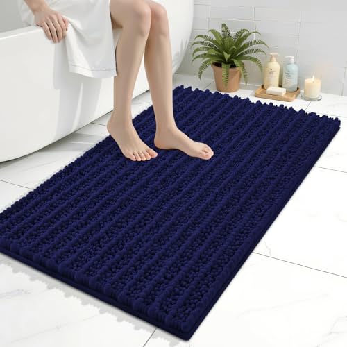 Arotive Bathroom Rugs Mat 36x24, Soft Absorbent Chenille Shaggy Bath Mat | Navy, Machine Wash Dry, Bath Rugs for Bathroom Floor, Tub and Shower, Home Decor Accessories - color: Navy, size: 36" X 24"