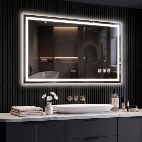40x32 LED Bathroom Mirror with Anti-Fog, Backlit & Front Lit, Memory | Stepless Dimmable 3 Color CRI 95+ Shatterproof Tempered Glass ETL Listed for Safety Lighted Bathroom Vanity Mirror for Wall - size: 40"L x 32"W