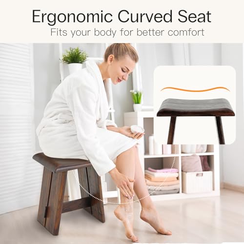 StrongTek Teak Shower Seat, 18-Inch Curved Wooden Stool, Fully Assembled | 350 lb Capacity, Compact Fit for Small Showers, Bathrooms and Spa Corners, Ready to Use Out of the Box, Dark Brown Finish