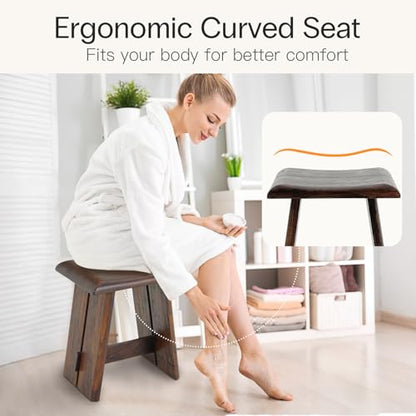 StrongTek Teak Shower Seat, 18-Inch Curved Wooden Stool, Fully Assembled | 350 lb Capacity, Compact Fit for Small Showers, Bathrooms and Spa Corners, Ready to Use Out of the Box, Dark Brown Finish