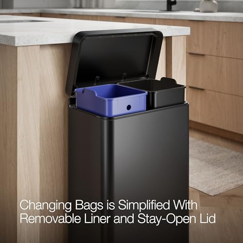 KOHLER K-20956-BST Dual Compartment Step Trash Can, Liner, Black Stainless - color: Black Stainless Steel, size: 11 Gallon - Dual Compartment