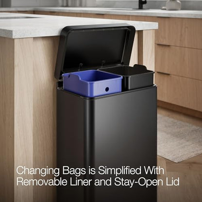 KOHLER K-20956-BST Dual Compartment Step Trash Can, Liner, Black Stainless - color: Black Stainless Steel, size: 11 Gallon - Dual Compartment
