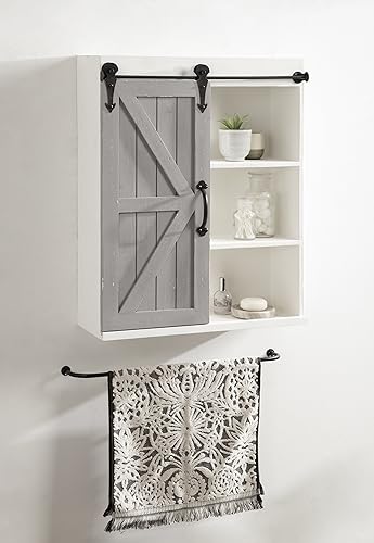 Kate and Laurel Cates Rustic Wall Cabinet; 22 x 28; White and Gray; Farmhouse Wall-Mounted Storage Cabinet - color: White/Gray