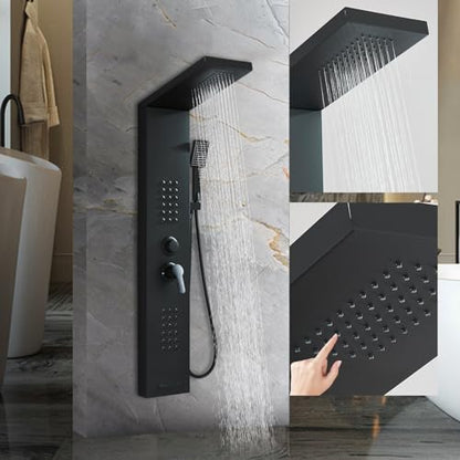 Black Shower Panel Modern Shower Tower System with Full Body Shower Jets System Handheld Spray Wall Mount Shower Panels Faucet - color: Black-5023