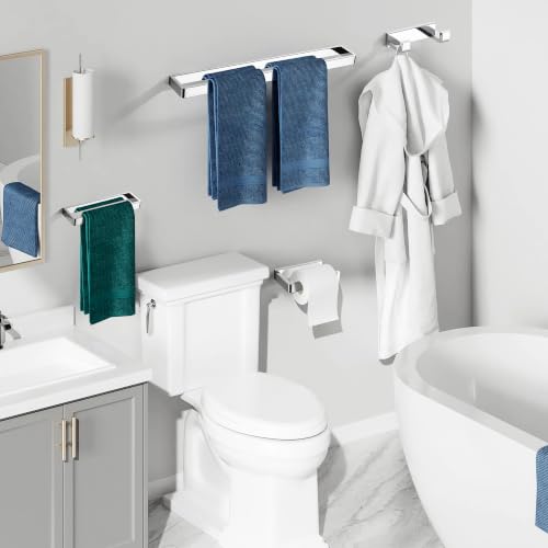 YACVCL 4-Piece Bathroom Hardware Accessories Set Polished Chrome Towel Bar Set Square Towel Holder Kit Stainless Steel Wall Mounted - color: Chrome