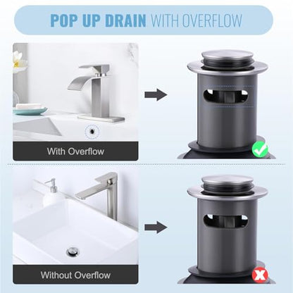 Bathroom Sink Drain with Overflow Vessel Sink Stopper,Pop Up Drain for Bathroom Sink Pop Up Drain Stopper for Hair Catcher,Brushed Nickel - color: Brushed Nickel, style: With Overflow