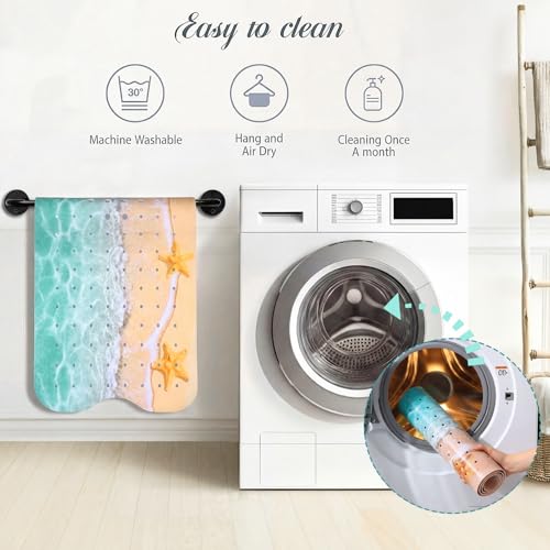 Breling Summer Beach Bathtub Mat Non Slip, 40 x 16 Inch Tub Mat for Bathroom, Starfish Bath Tub Shower Mats with Drain Holes and Suction Cups, Beach Ocean Themed Coastal Bathroom Decor - style: Art Deco