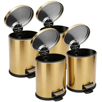 SIMPLYKLEEN Bathroom Trash Can with Lid - 4PC 1.3 Gallon/ 5L Oval Small Trash Can with Soft-Close Lid, Foot Pedal, Brushed Stainless Steel, Removable Liner, Garbage can for Kitchen, Office, Home Gold - color: Gold, size: 5L Oval 4PC