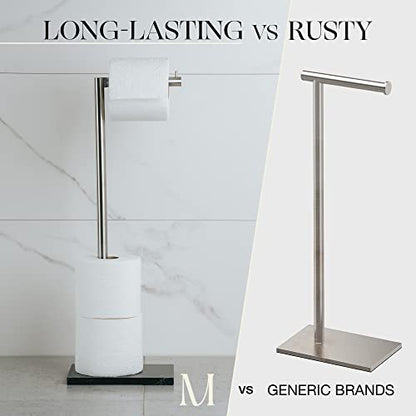 MARMOLUX ACC Free Standing Brushed Nickel Toilet Paper Holder Stand - 4 Jumbo Roll Bathroom Hardware - Standing Toilet Paper Holder - Stainless Steel Toilet Paper Stand - Brushed Steel/Black Marble - color: Steel Brushed/Black Marble