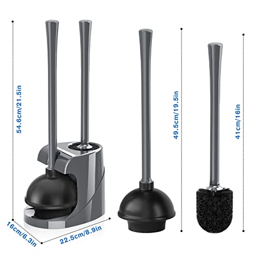 TRENTI Toilet Plunger and Brush with Holder, Bowl Brush and Heavy Duty Toilet Plunger Set for 5.7-inch Toilet Drain, 2-in-1 Bathroom Cleaning Combo with Modern Caddy Stand (Gray) | Toilet Plunger and Brush with Holder, Bowl Brush and Heavy Duty Toilet Plu