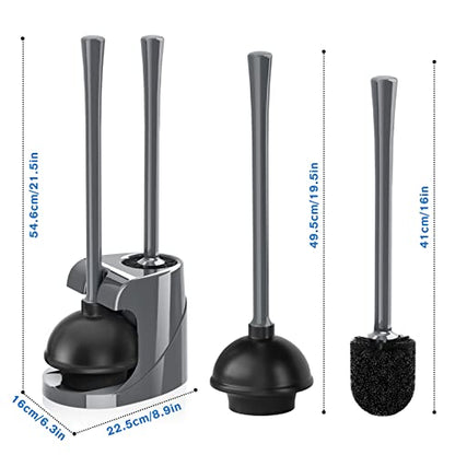 TRENTI Toilet Plunger and Brush with Holder, Bowl Brush and Heavy Duty Toilet Plunger Set for 5.7-inch Toilet Drain, 2-in-1 Bathroom Cleaning Combo with Modern Caddy Stand (Gray) | Toilet Plunger and Brush with Holder, Bowl Brush and Heavy Duty Toilet Plu