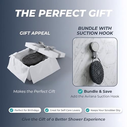 Avilana Silver Edition Body Scrubber - Silver-Ion Infused Silicone Shower Brush, ISO Tested Dual Sided, Stays Fresher Longer, SGS Certified Gentle Exfoliating Loofah Alternative Sensitive Skin Women - color: Marbled-silver, size: Massage