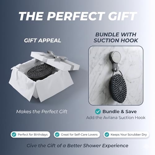 Avilana Silicone Body Scrubber for Shower – SGS Certified Food Grade Dual Sided Bath Brush, Gentle Exfoliating Silicone Loofah Alternative, Sensitive Skin Body Brush (Blue-Silver, Massage) - color: Blue-silver, size: Massage