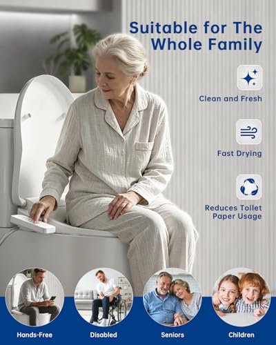 Heated Smart Toilet Seat with Feminine Wash & Dryer, Elongated Bidet with Adjustable Water Temperature, Pressure & Nozzle Position