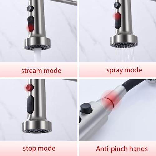 Wall Mount Kitchen Faucet with Pull Out Sprayer, 8 Inch Center Commercial Kitchen Sink Faucet, Spot-Free Stainless Steel, Easy Controlled Cold and Hot Water - color: Style F, Stainless Steel